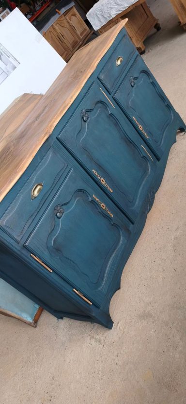 ENFILADE PATINEE enfilade bleue en chêne relooké en bleu nuit patiné